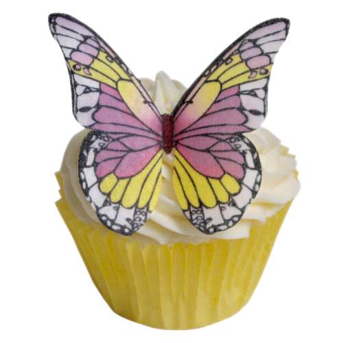 Edible Wafer Buterflies - Purple and Yellow - Click Image to Close